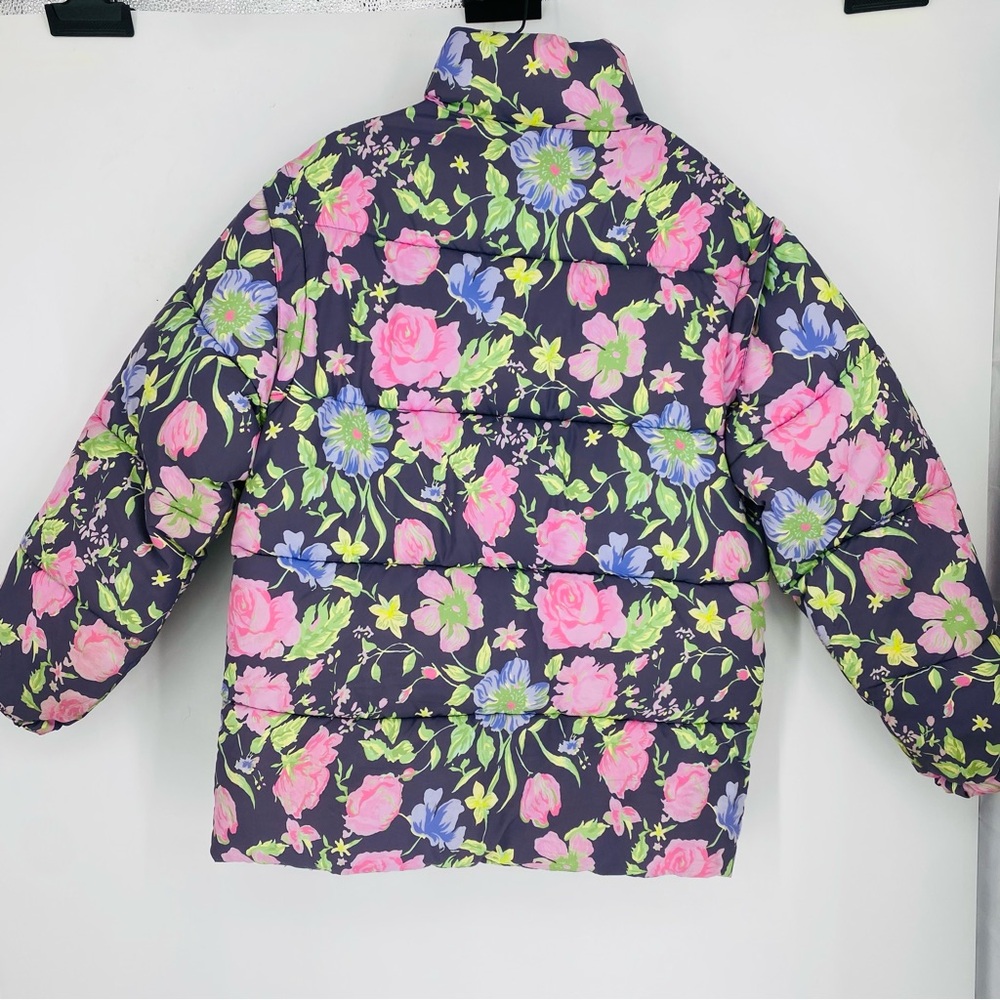 ASOS Floral Rose Print Oversized Puffer Jacket & Vest US Size 0 Button Up Coat - Picture 4 of 9